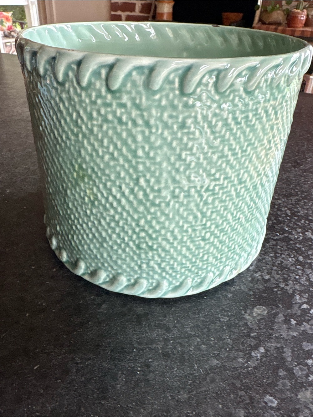 Large Mint Green MIKASA Textured Ceramic Planter Pot Utensil Holder Home Accents